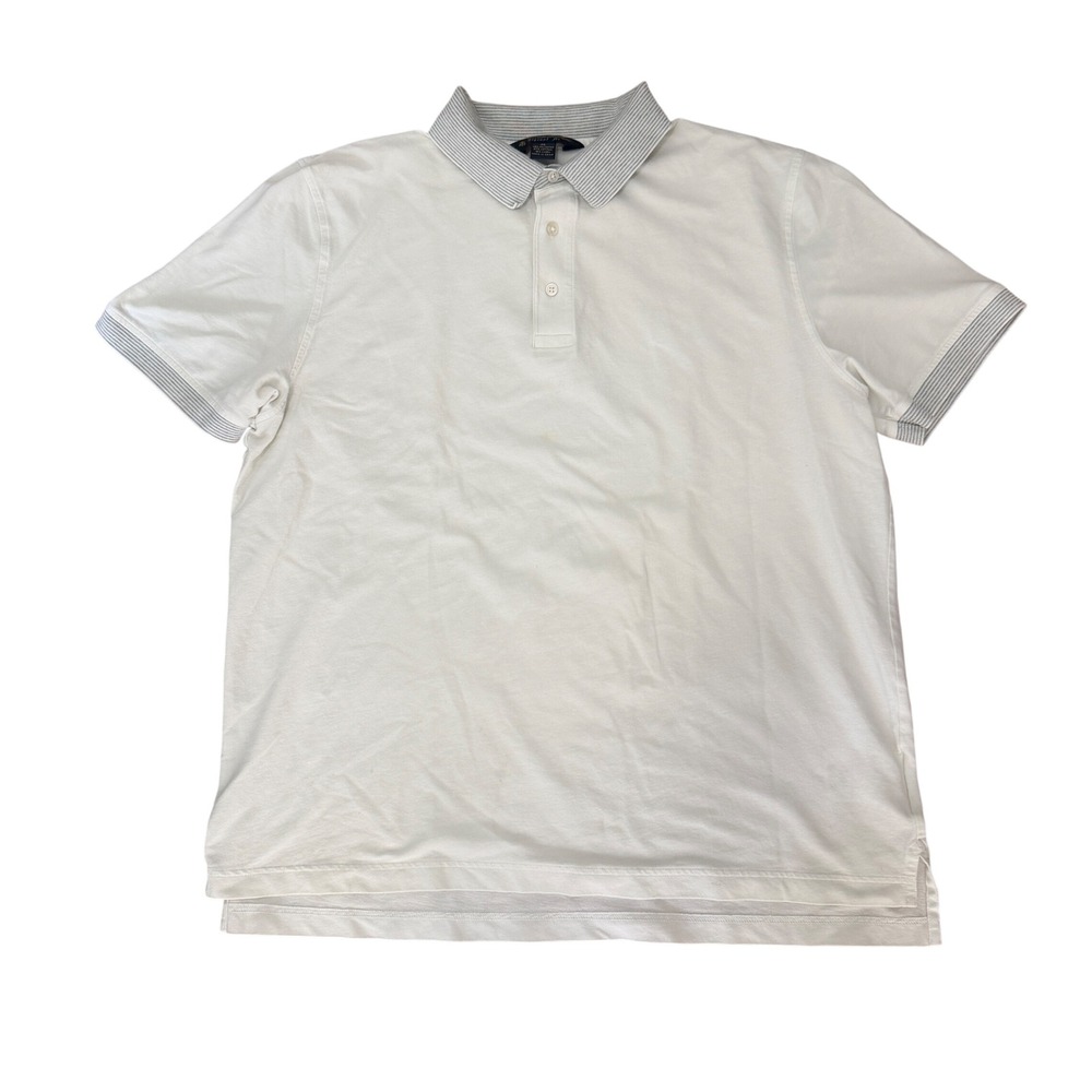 Brooks Brothers Mens XL Original Fit Polo Shirt White Cotton Linen Blend Striped